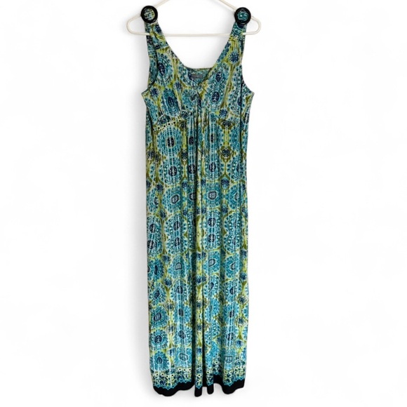 my collection Dresses & Skirts - Y2K Boho Vacation Print my collection Sz XL Maxi Dress Twist Front Blue & Green